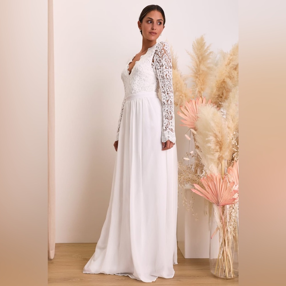 Lulus- Awaken My Love White Long Sleeve Lace Maxi Dress - Picture 3 of 11
